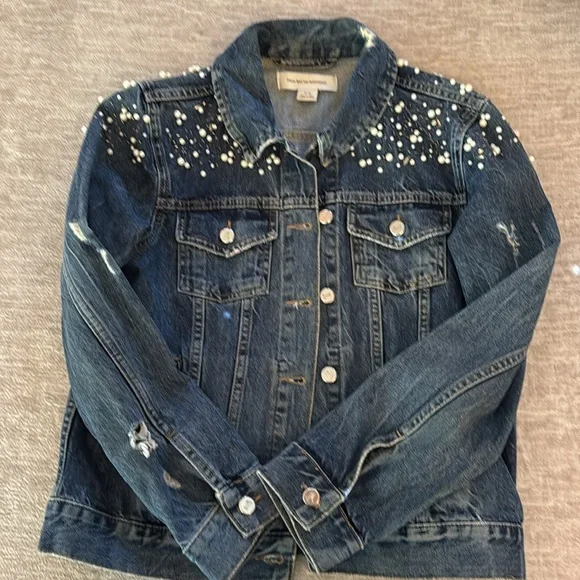 Anthropologie Pilcro Pearled Denim Trucker Jacket Size Medium - Picture 4 of 6